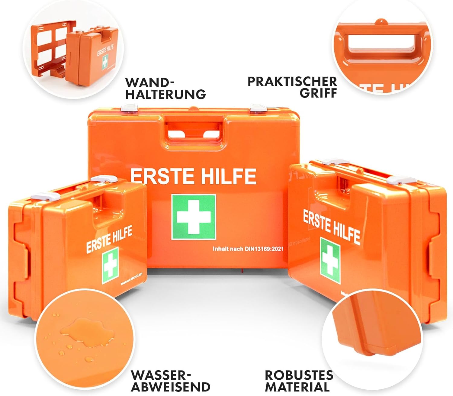 Thumbnail 1 de KARAT Kleine Erste Hilfe Kasten für Betriebe DIN 13157:2021 gefüllt inkl. Wandhalterung – Notfallbox für Werkstatt, Büro & Gastro (bis 50 Mitarbeiter)