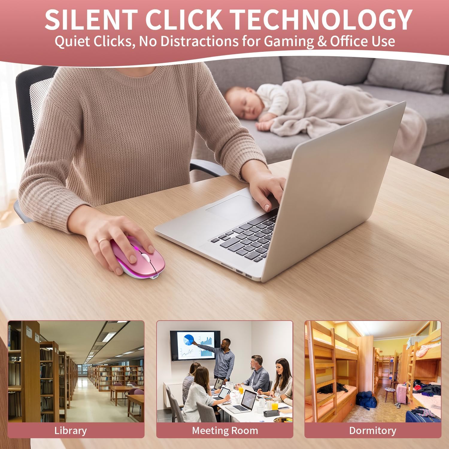 Detalle 2 de NorOasis Wireless Mouse, Rose Gold