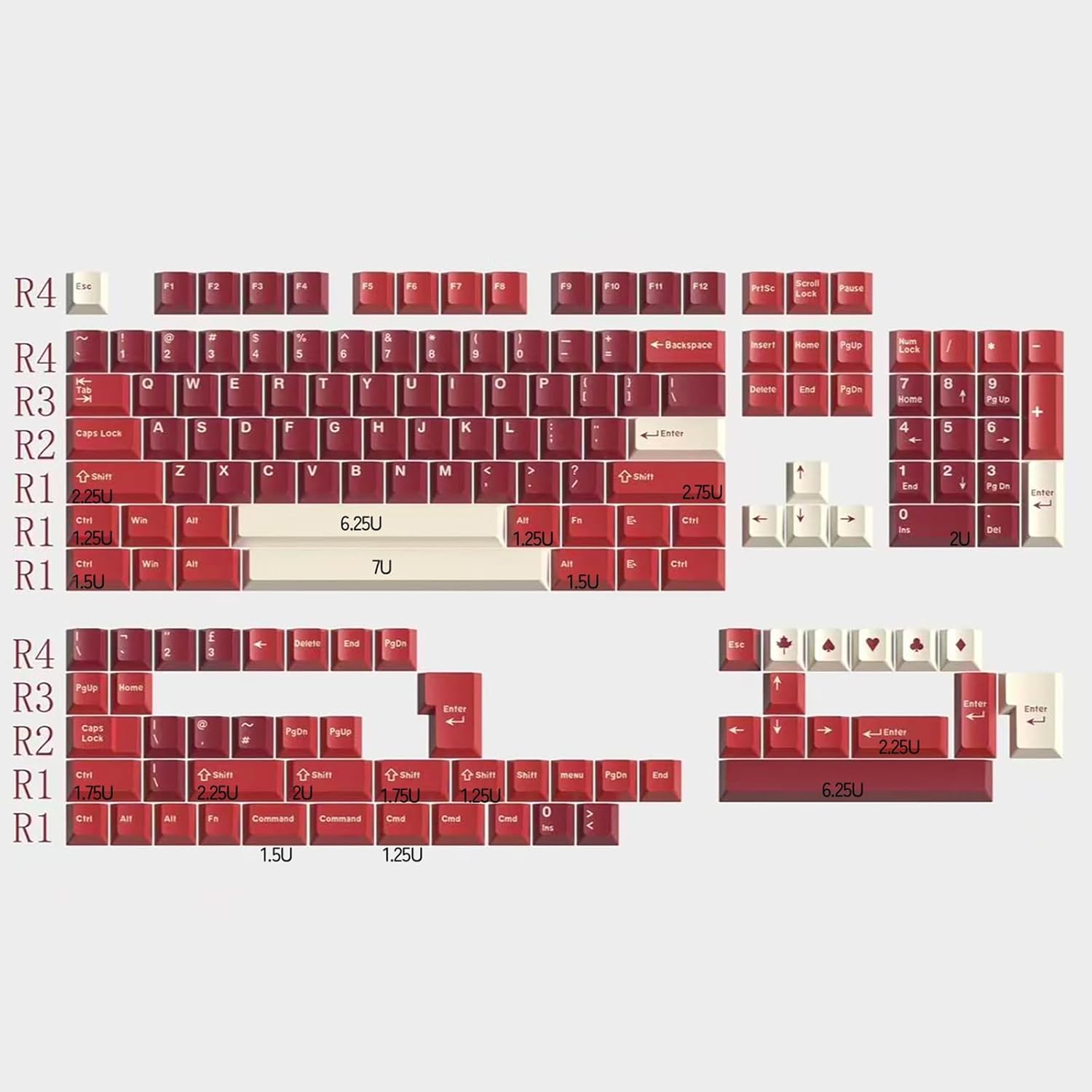 Detalle de 172 Keys Doubleshot Red Keycaps for Cherry MX Mechanical Keyboards (ISO/ANSI) – Cherry Profile