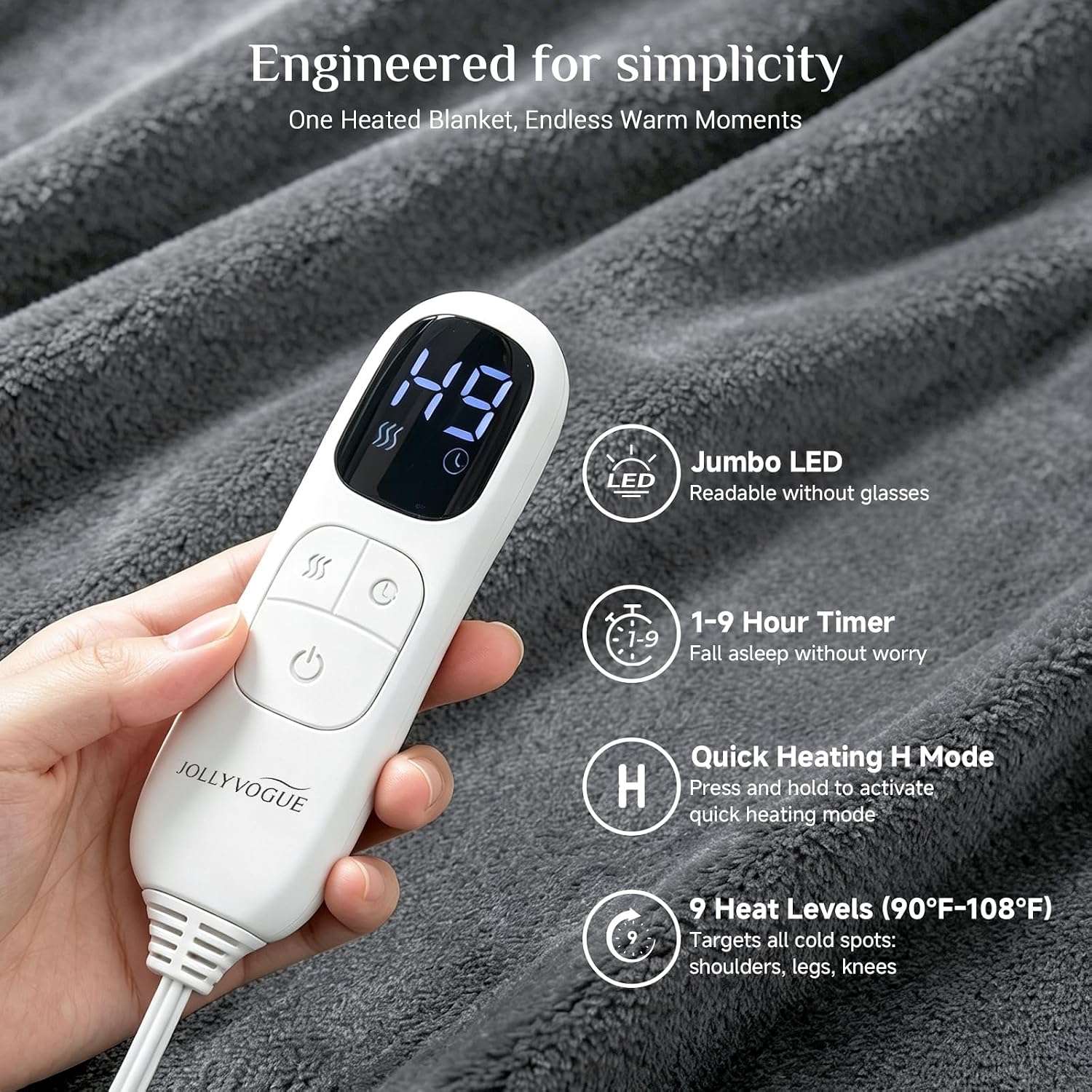 Detalle 2 de JOLLYVOGUE Wearable Heated Blanket with Sleeves, Foot Pocket and 7 Heat Settings