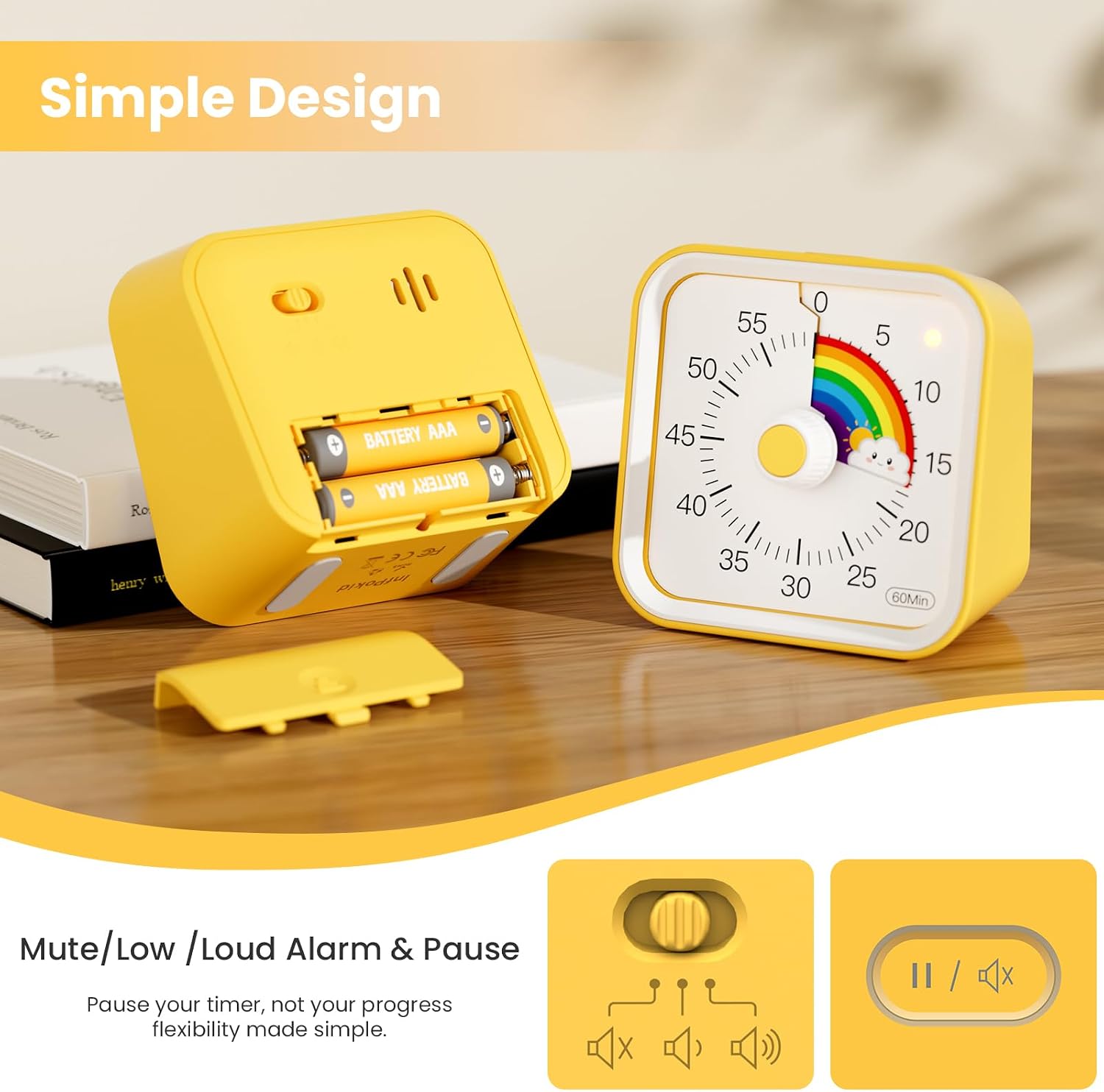 Detalle de Visual Timer for Kids with Pause Function – Rainbow Yellow