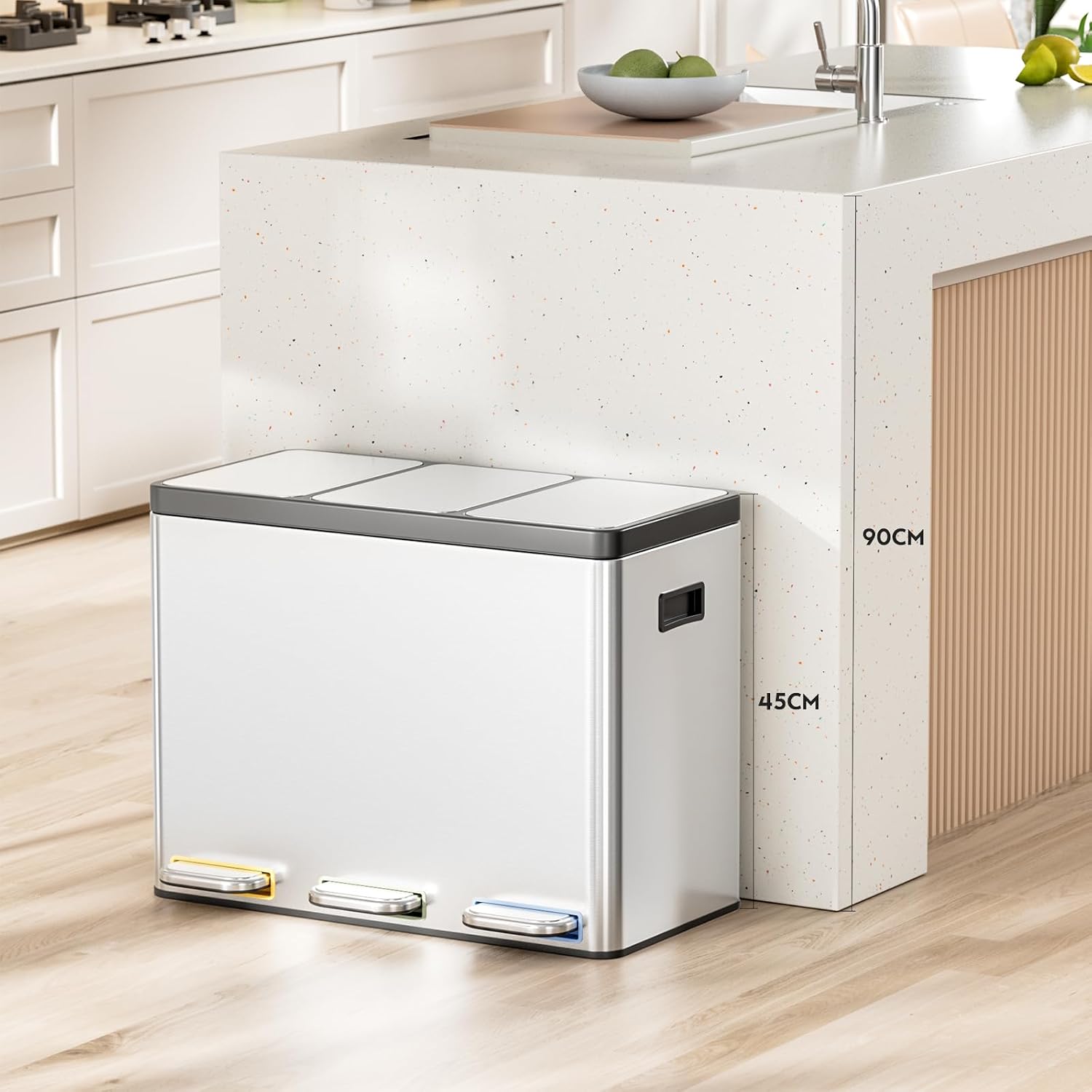 Detalle 2 de Clevich 45LSC selectief sorteersysteem, 3 x 15 liter, zilver staal