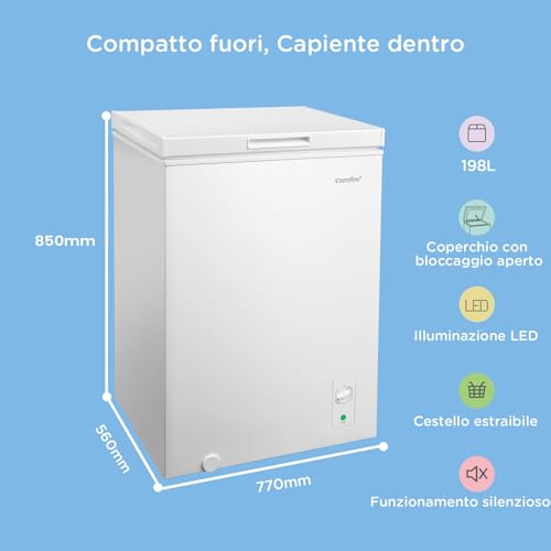 Detalle de COMFEE' RCC202WH2 Congelatore 198L: convertibile, inverter e silenzioso per casa, garage o ripostiglio