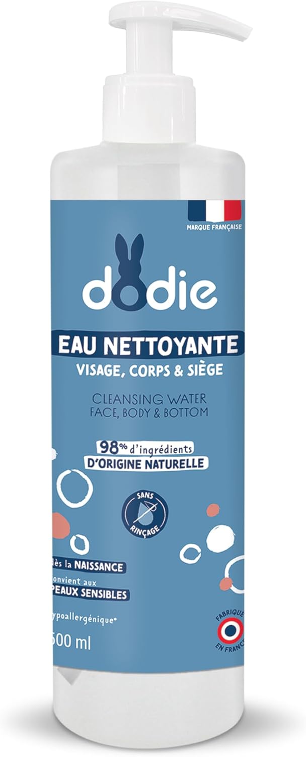 Dodie Acqua Detergente 3 in 1 (500 ml) per viso, corpo e zona pannolino, ipoallergenico dalla nascita