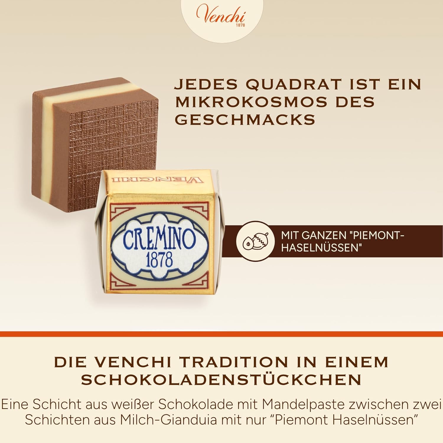 Thumbnail 2 de Venchi Cremini 1878 – dreischichtige Pralinen mit Milch-Gianduja und Mandelpaste, glutenfrei (1 kg)