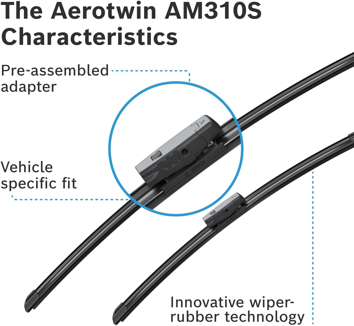 Detalle 2 de Bosch Aerotwin AM 310 S front windscreen wiper blades (set of 2) with pre-assembled adapter – 650mm/475mm