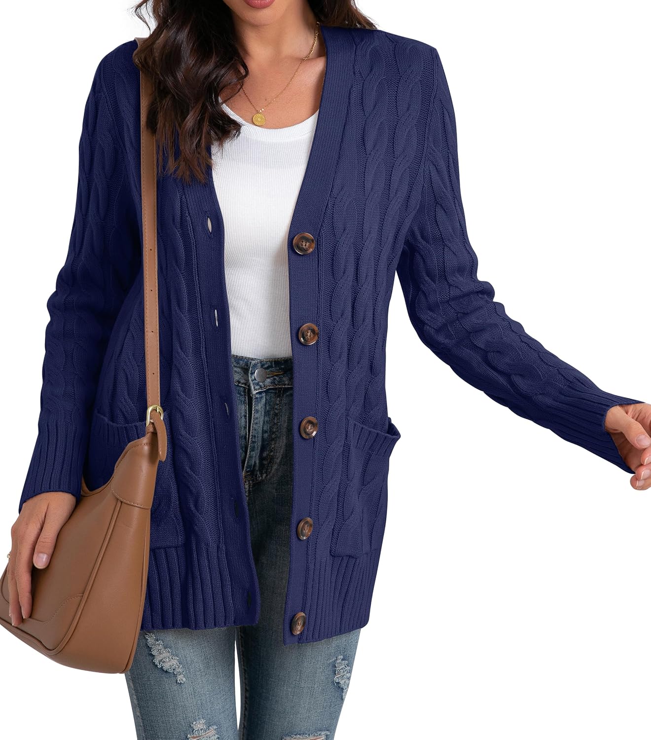 Thumbnail 3 de GRECERELLE Damen Strickjacke / Strickcardigan lang mit Taschen & Knöpfen