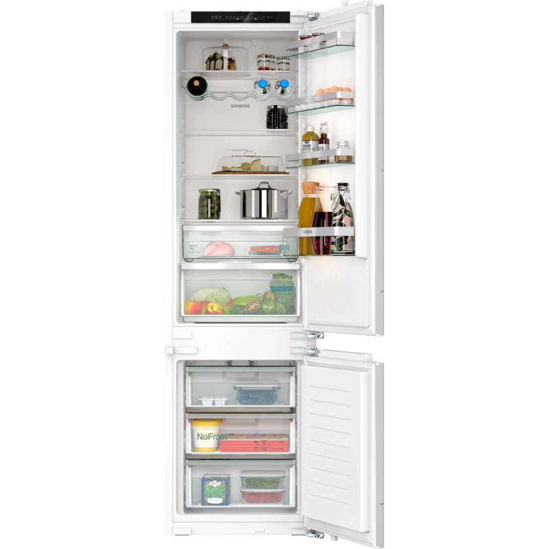 Detalle de Siemens frigorífico integrable No Frost hyperFresh y superFreezer 194 cm y 290 L en blanco