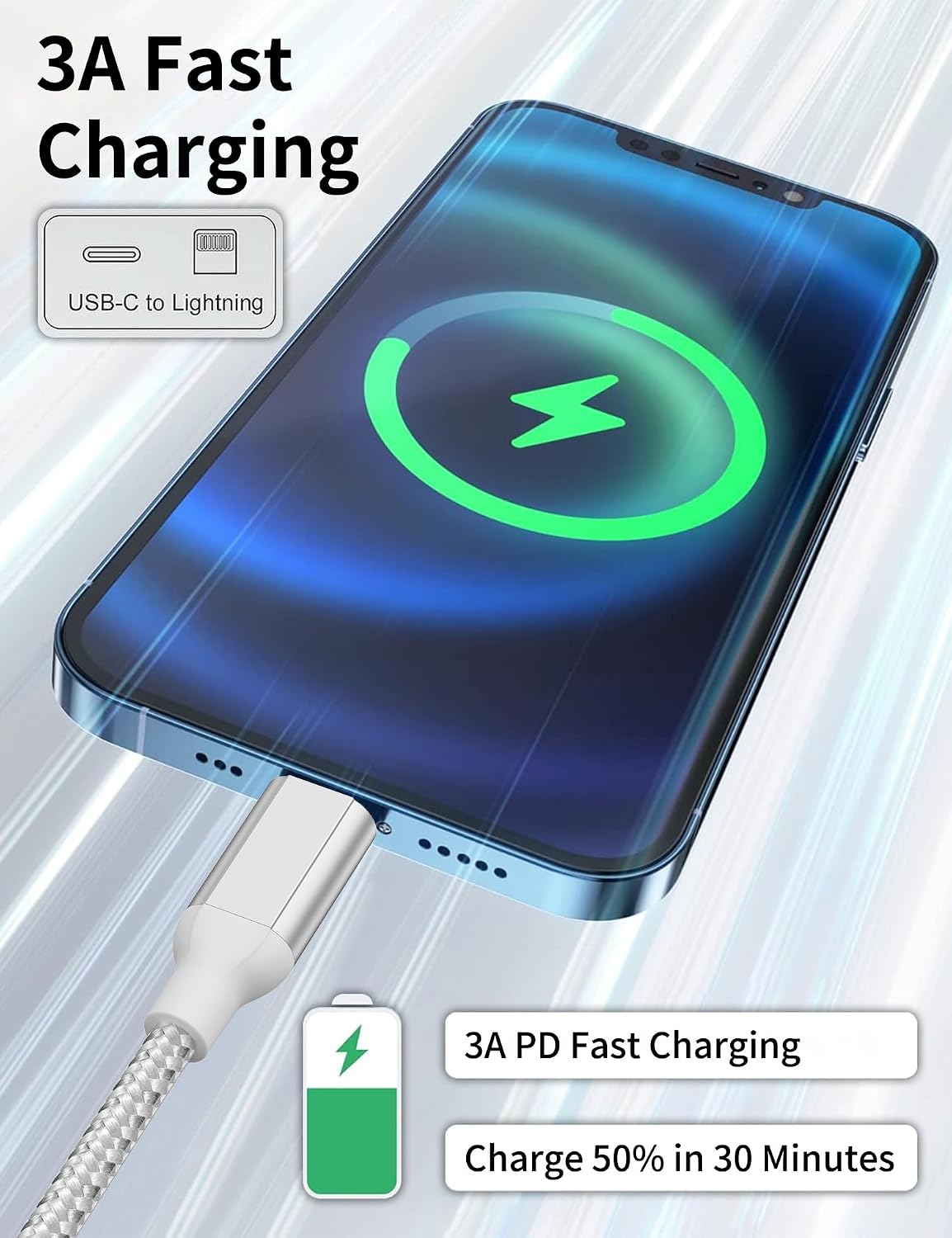 Detalle de Acecene USB‑C auf Lightning Kabel 1 m (2er‑Set) mit MFi & Power Delivery, silber
