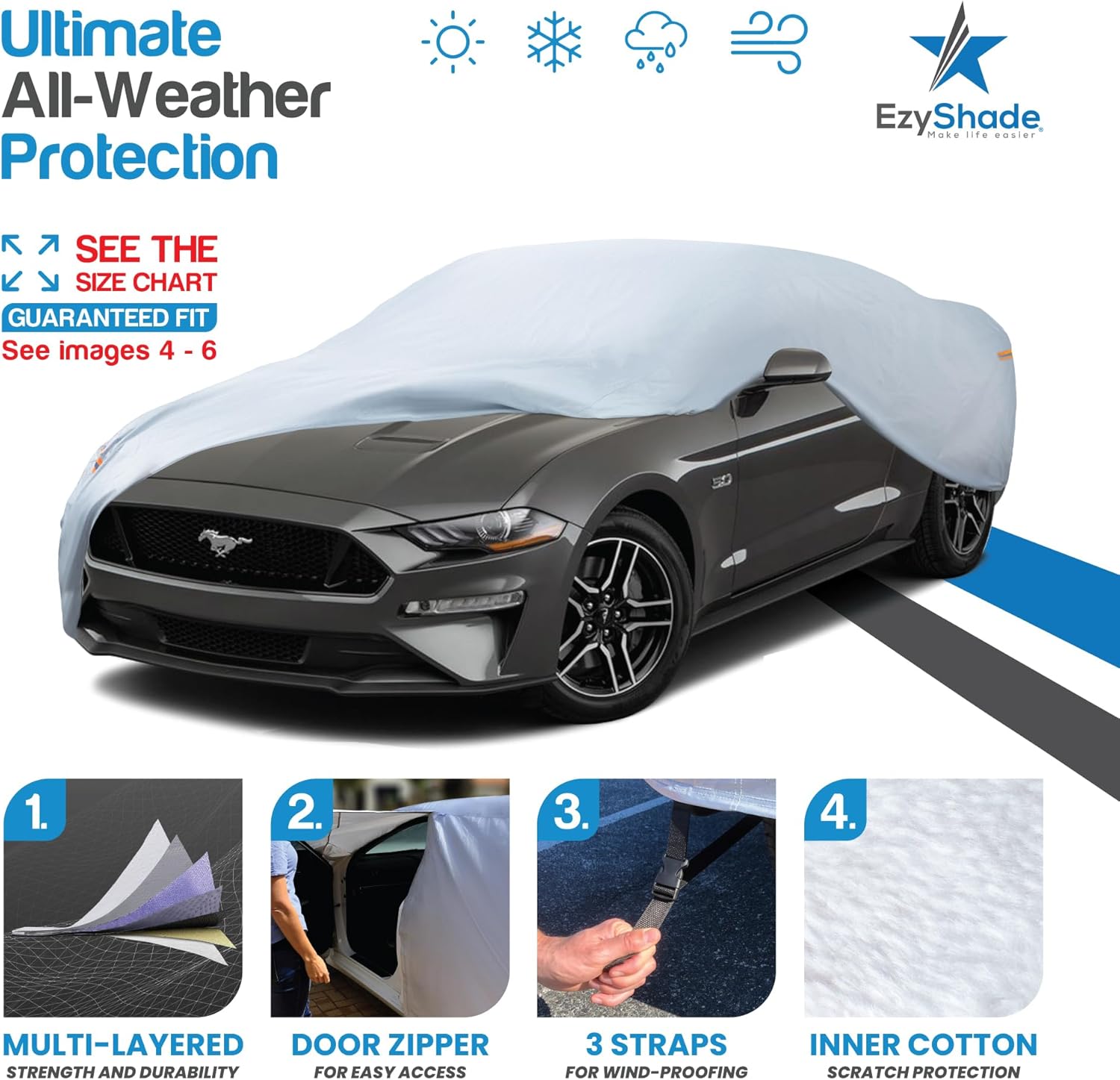Thumbnail 1 de EzyShade 10-Layer Waterproof Car Cover (Size C) for Classic & Sports Cars