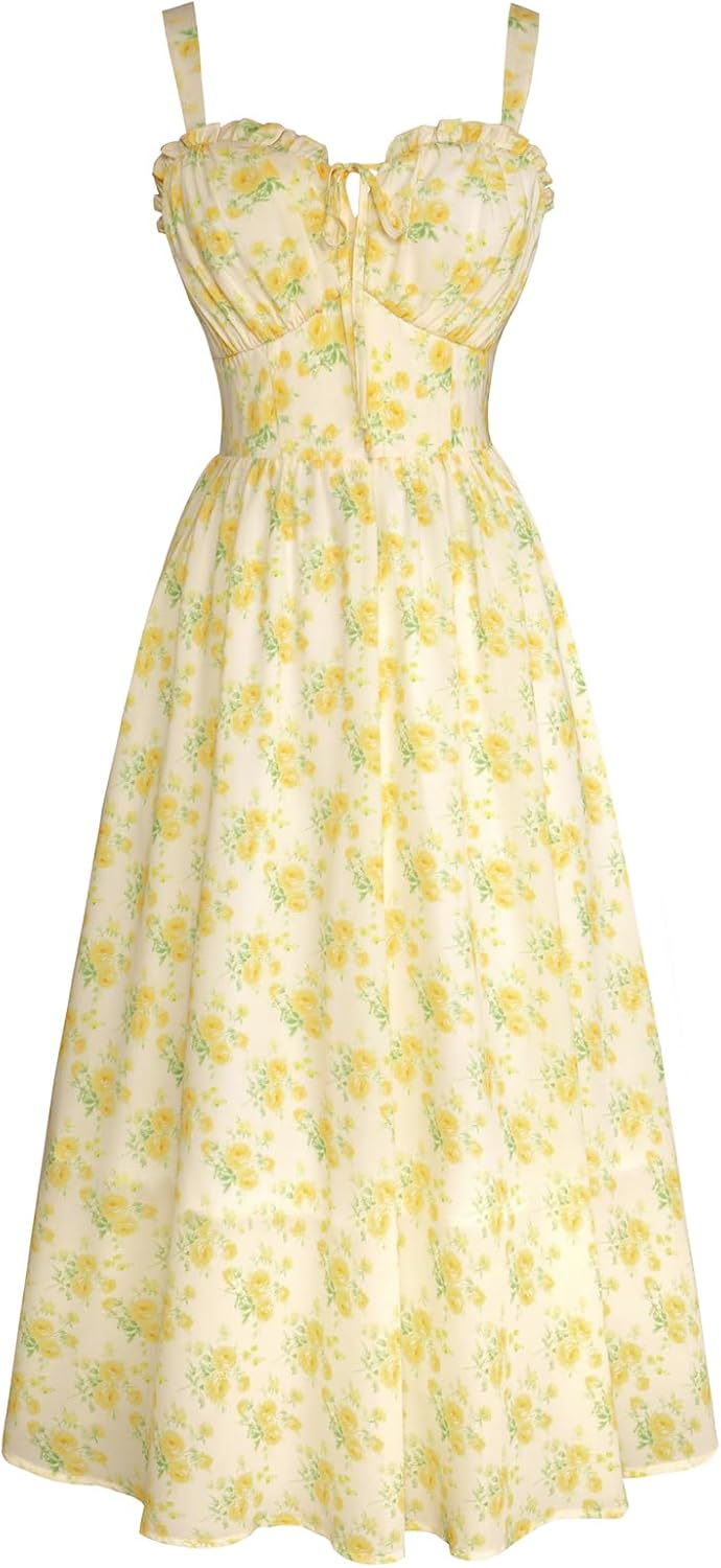 Detalle de SCARLET DARKNESS Robe d’été décontractée à bretelles spaghetti, motif floral, style plage