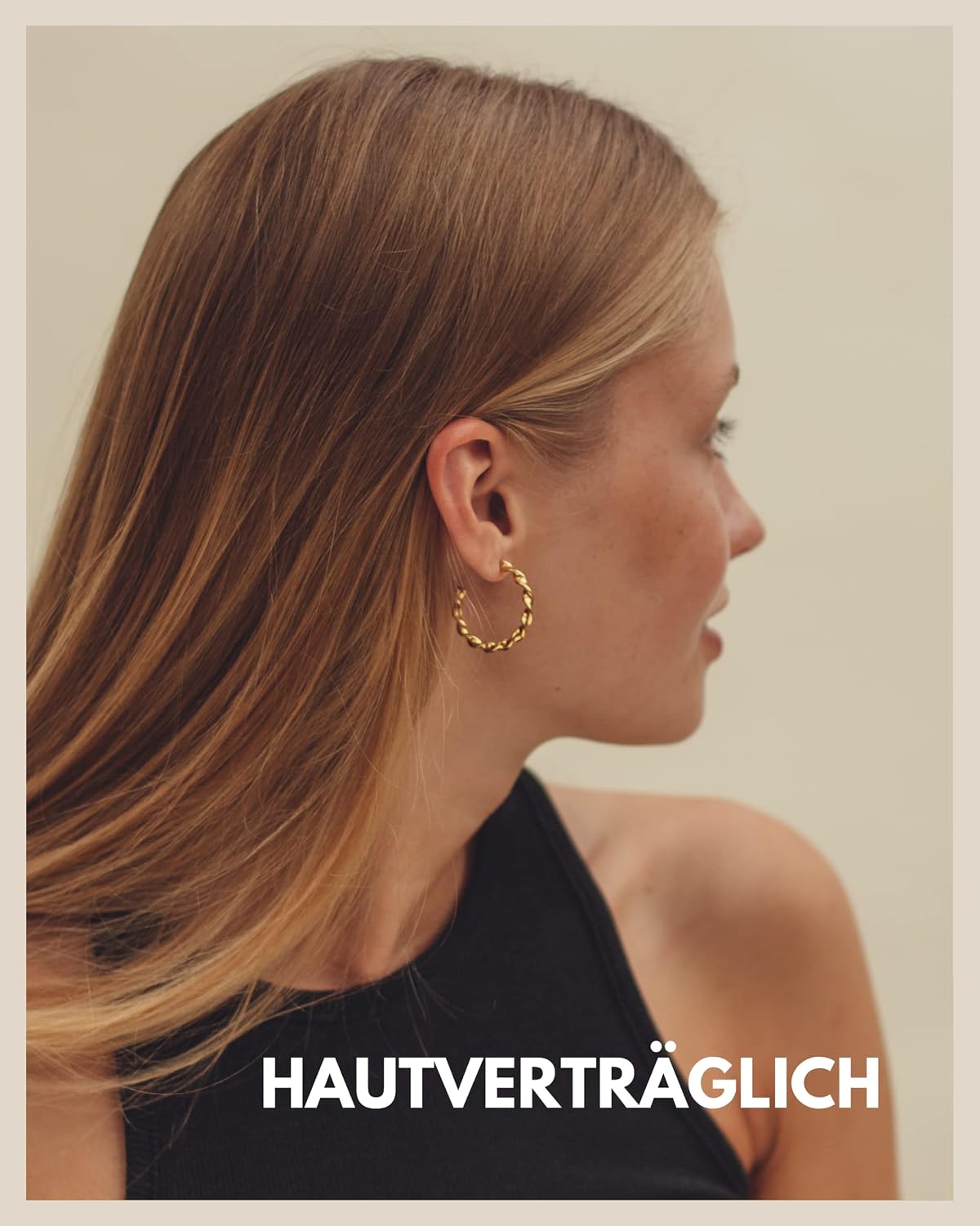 Detalle de Creolen Gold für Damen – Gedrehte 18 Karat Kreolen aus Edelstahl, 28 mm Durchmesser