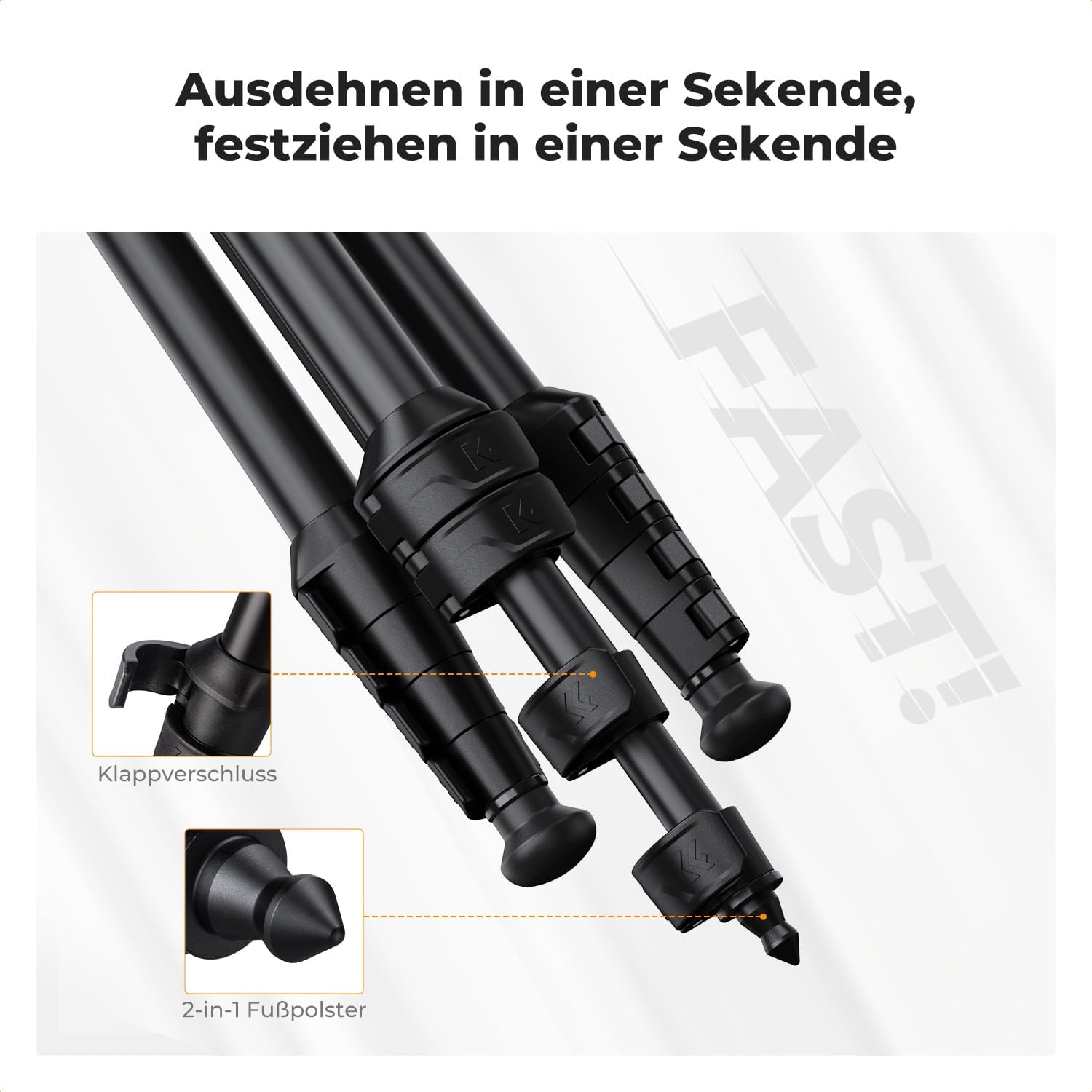 Thumbnail 3 de K&F CONCEPT 163CM Reisestativ mit Kugelkopf – Aluminium-Triphod für DSLR & Smartphone