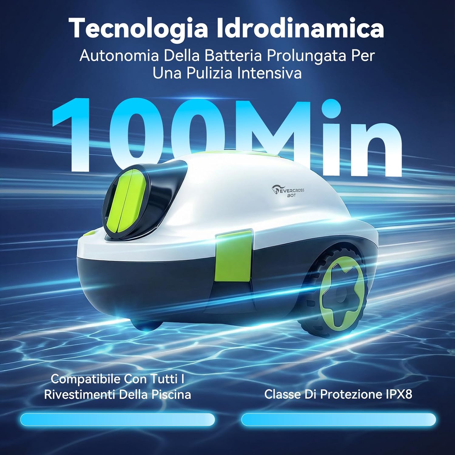 Thumbnail 2 de EVERCROSS BOT Y10 Robot Piscina senza fili con filtro 180 μm, fino a 120 m² e parcheggio automatico