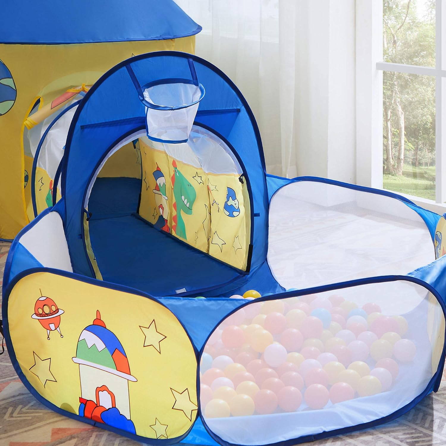 Thumbnail 5 de SONGMICS 3-in-1 Kids Play Tent, Tunnel & Ball Pit (Rocket Theme) for Indoor/Outdoor Play