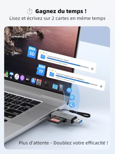 Detalle de DSRKE Lecteur Carte SD et Micro SD Adapter USB-C 3.0 Double Fente – Hauteur de vitesse et polyvalence