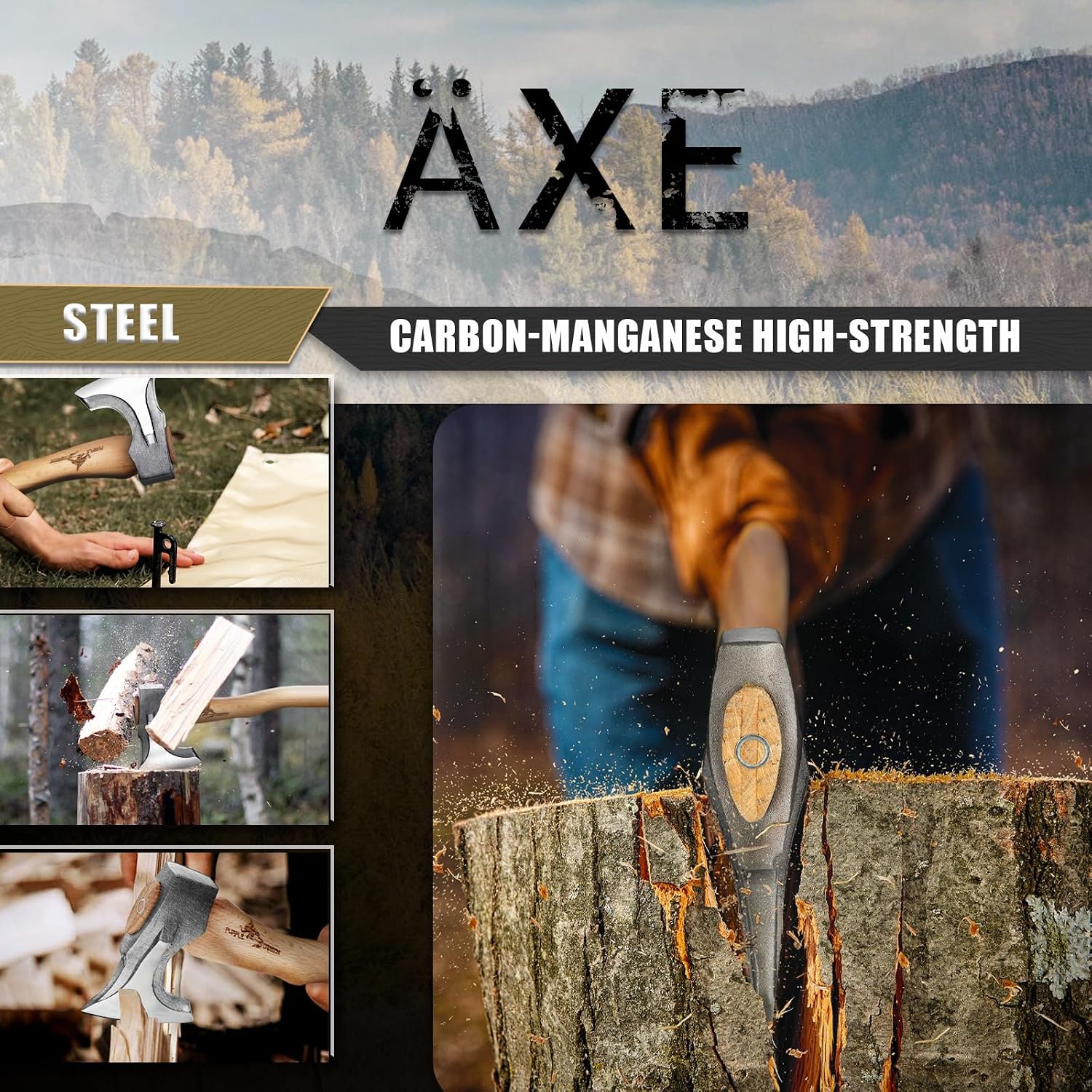 Thumbnail 2 de Purple Dragon AXT Camping Hatchet, 14.7-Inch Hand-Forged Steel Blade, Wood Handle