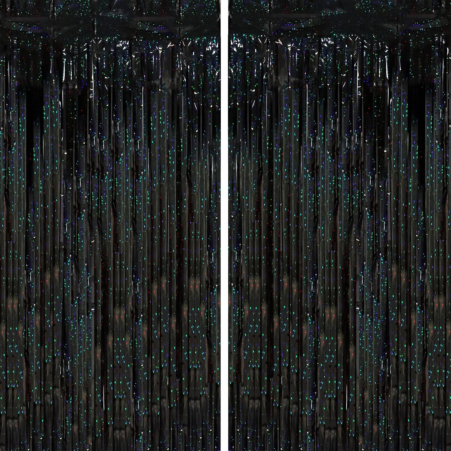 Detalle de Voircoloria Laser Black Foil Fringe Backdrop Curtains, 2-Pack
