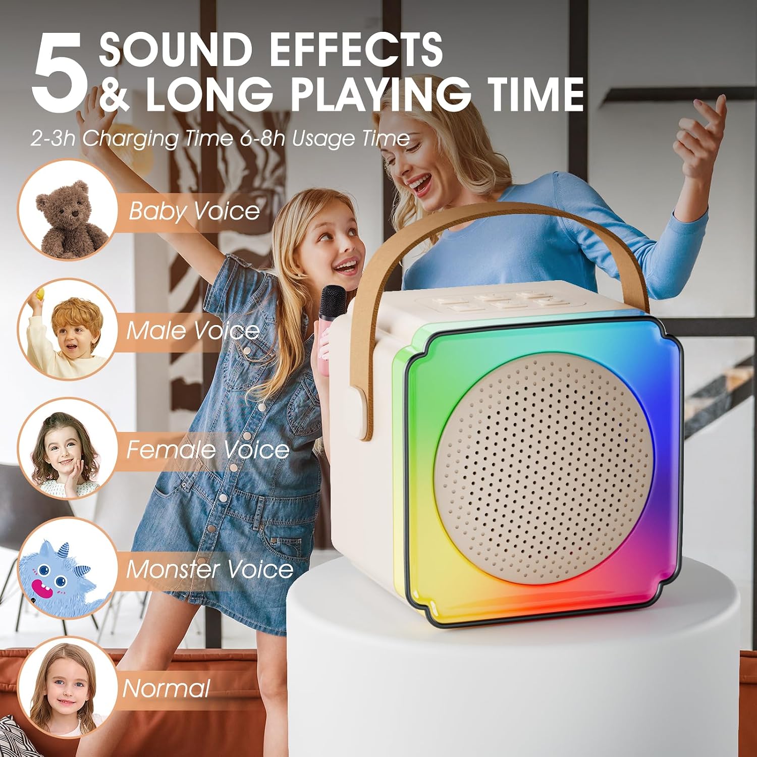 Detalle 2 de Lavliy Mini Karaoke Machine 2‑mic for Kids 🎤