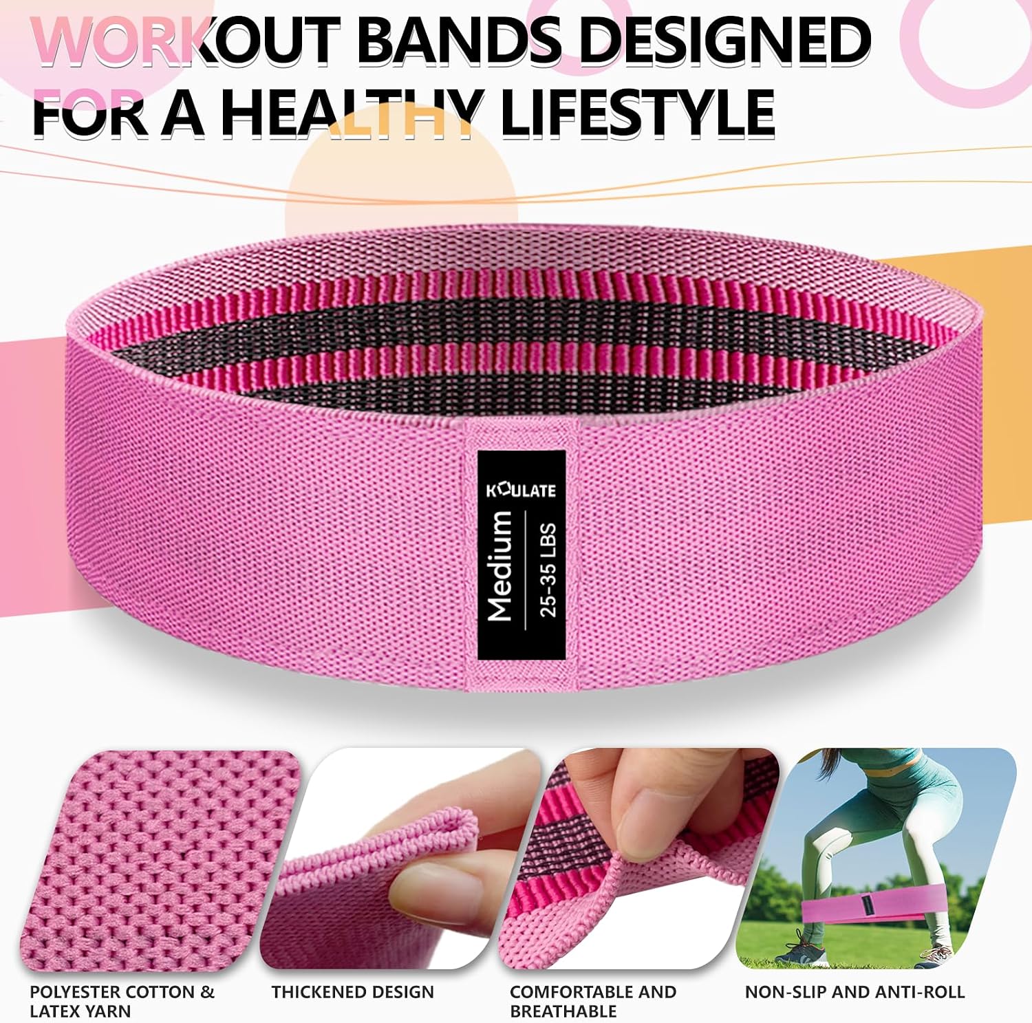 Thumbnail 2 de koulate 3-Level Fabric Resistance Exercise Bands (Multi-Colored)