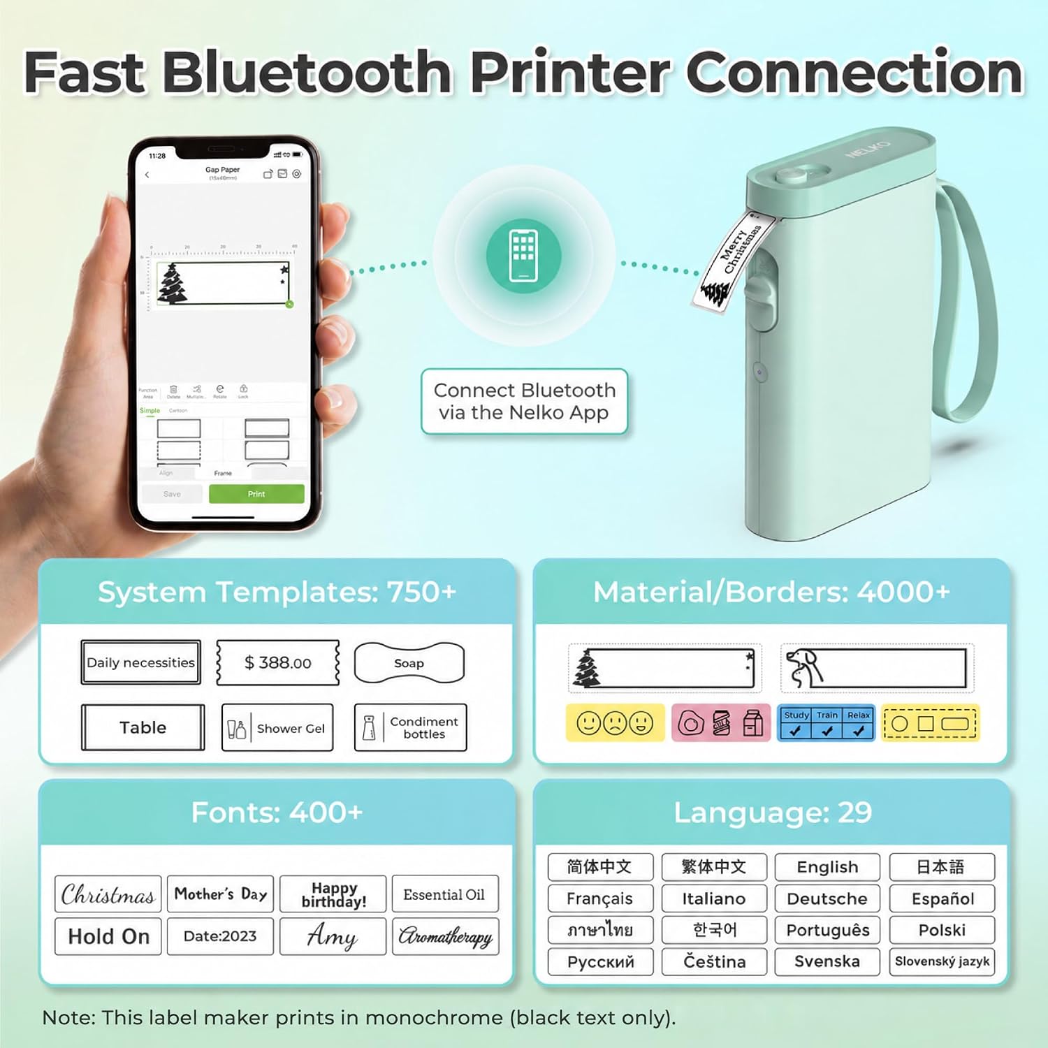 Detalle 2 de Nelko P21 Bluetooth Label Maker, Inkless Thermal Printing, Green