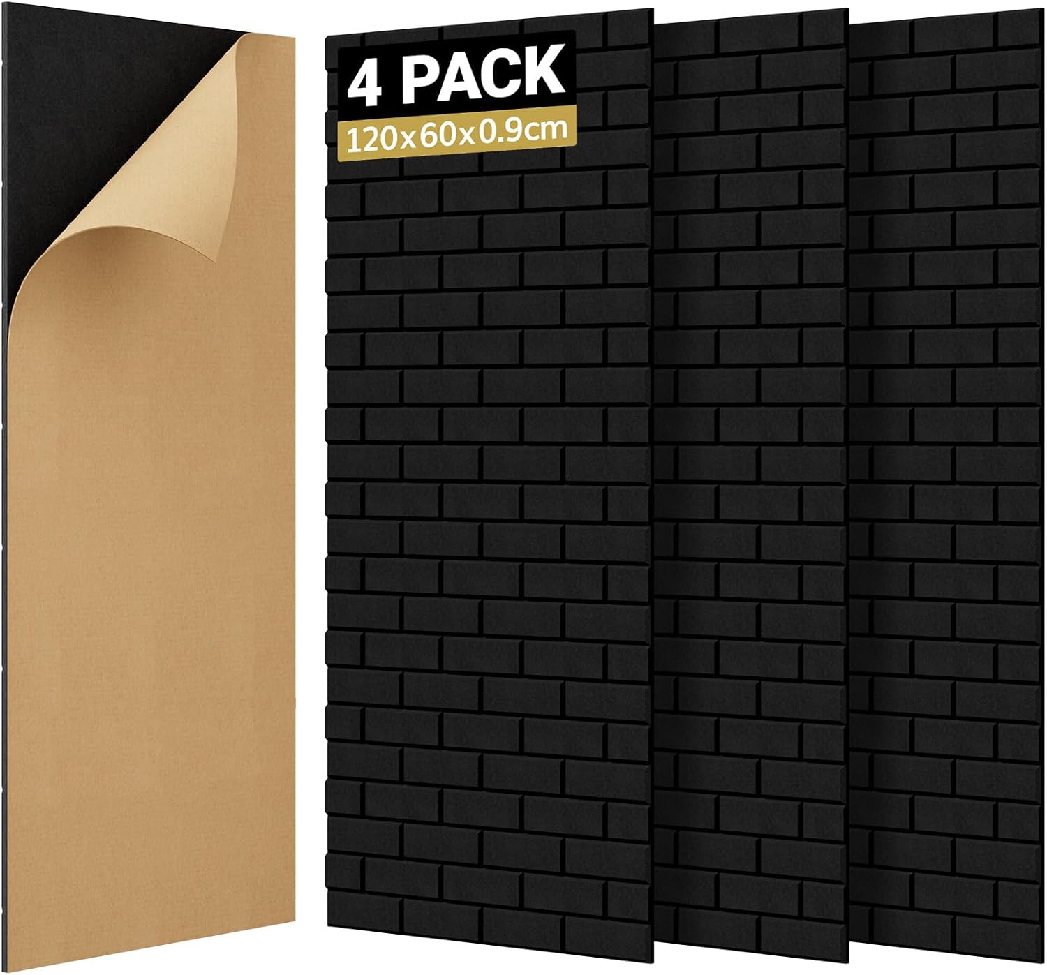 Detalle de TONOR 25042 akoestische panelen, set van 4, zelfklevend, 120 x 60 x 0,9 cm