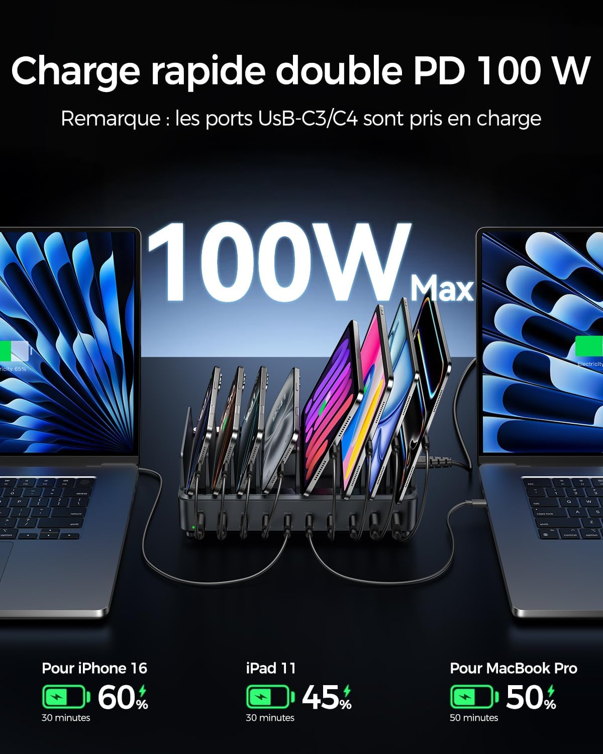 Detalle 2 de Rocoren 400W Station de charge 10 ports 🔌