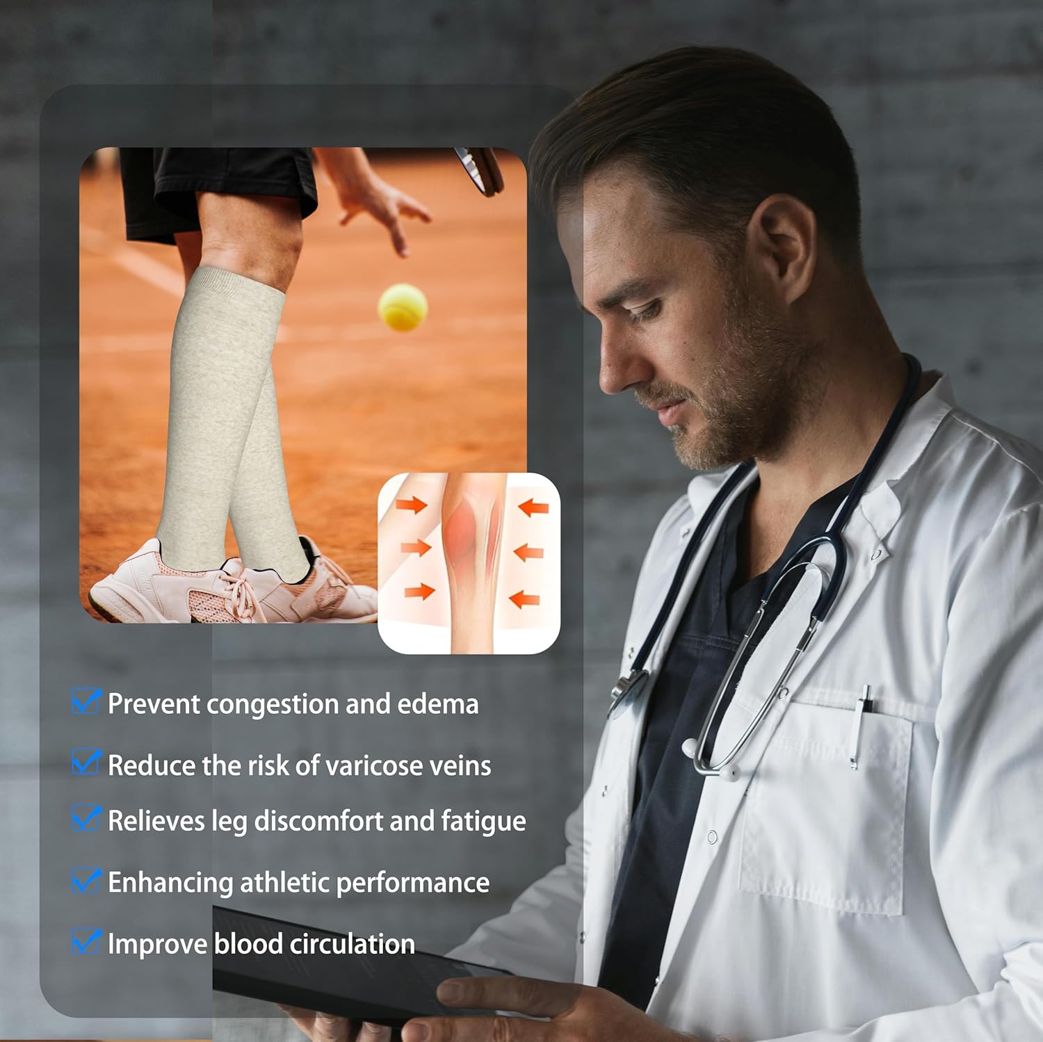 Thumbnail 5 de LEVSOX Thick Cotton Compression Socks 20-30mmHg