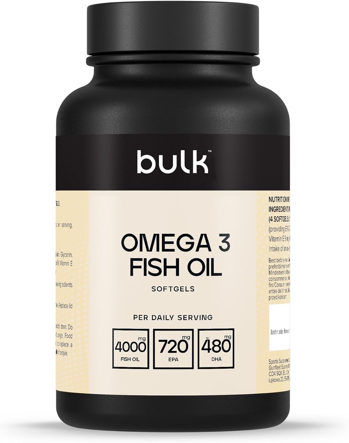 Detalle 2 de Bulk Gélules d'huile de poisson oméga 3 1000 mg – 90 gélules, emballage variable