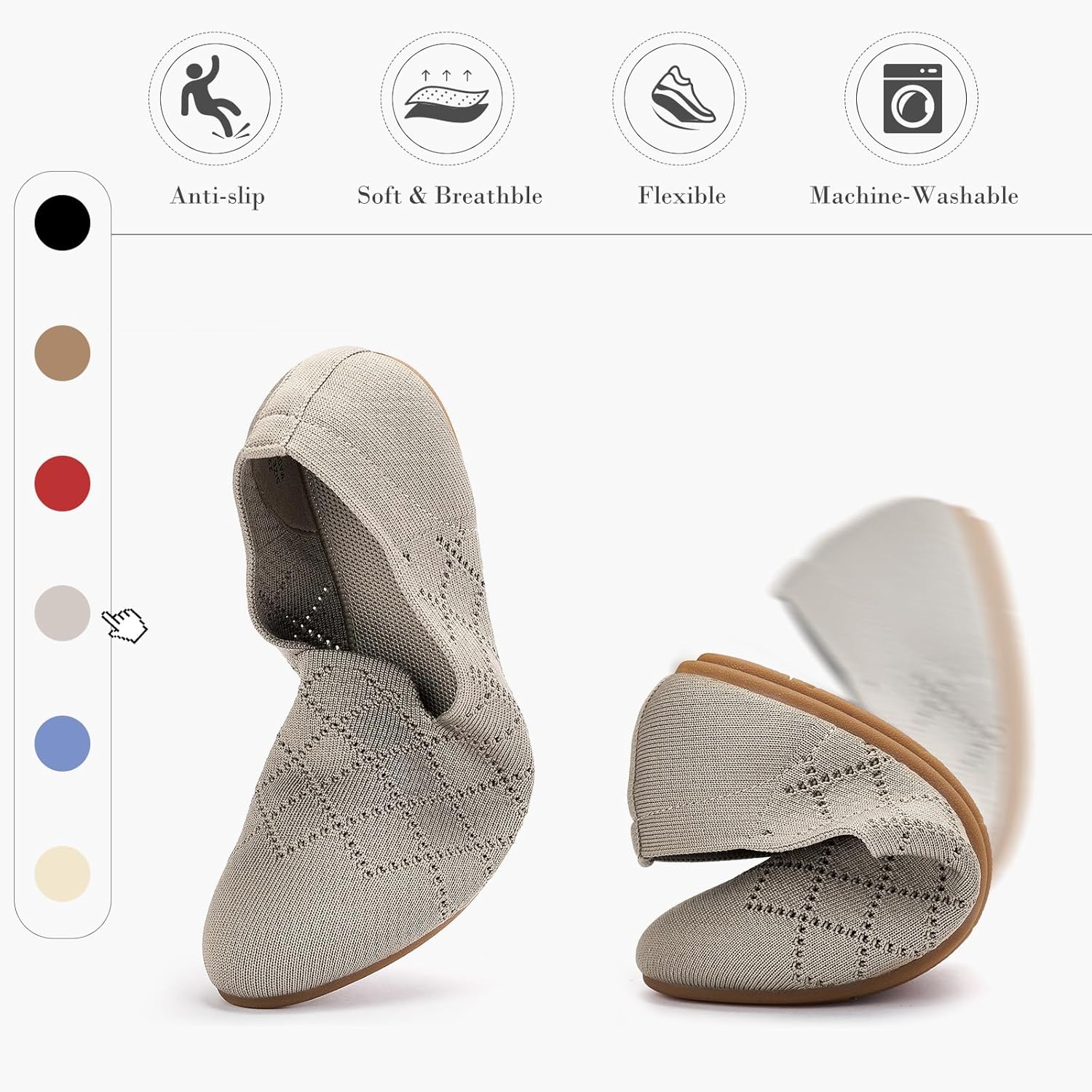 Thumbnail 4 de Puxowe Women's Ballet Flats Shoes: Slip-On Knit Dress Flats with Memory Foam Insole