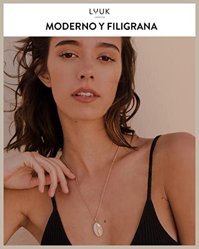 Detalle de LUUK LIFESTYLE Collar de acero inoxidable con colgante de la Virgen María y tarjeta HAPPINESS (rosa)
