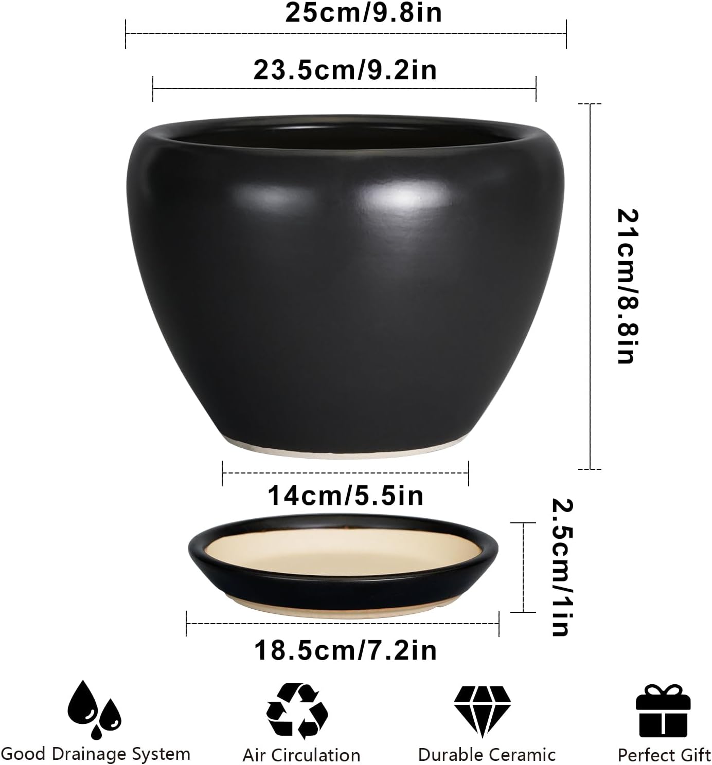 Thumbnail 2 de Ceramicfor 10 Inch Ceramic Plant Pot with Saucer