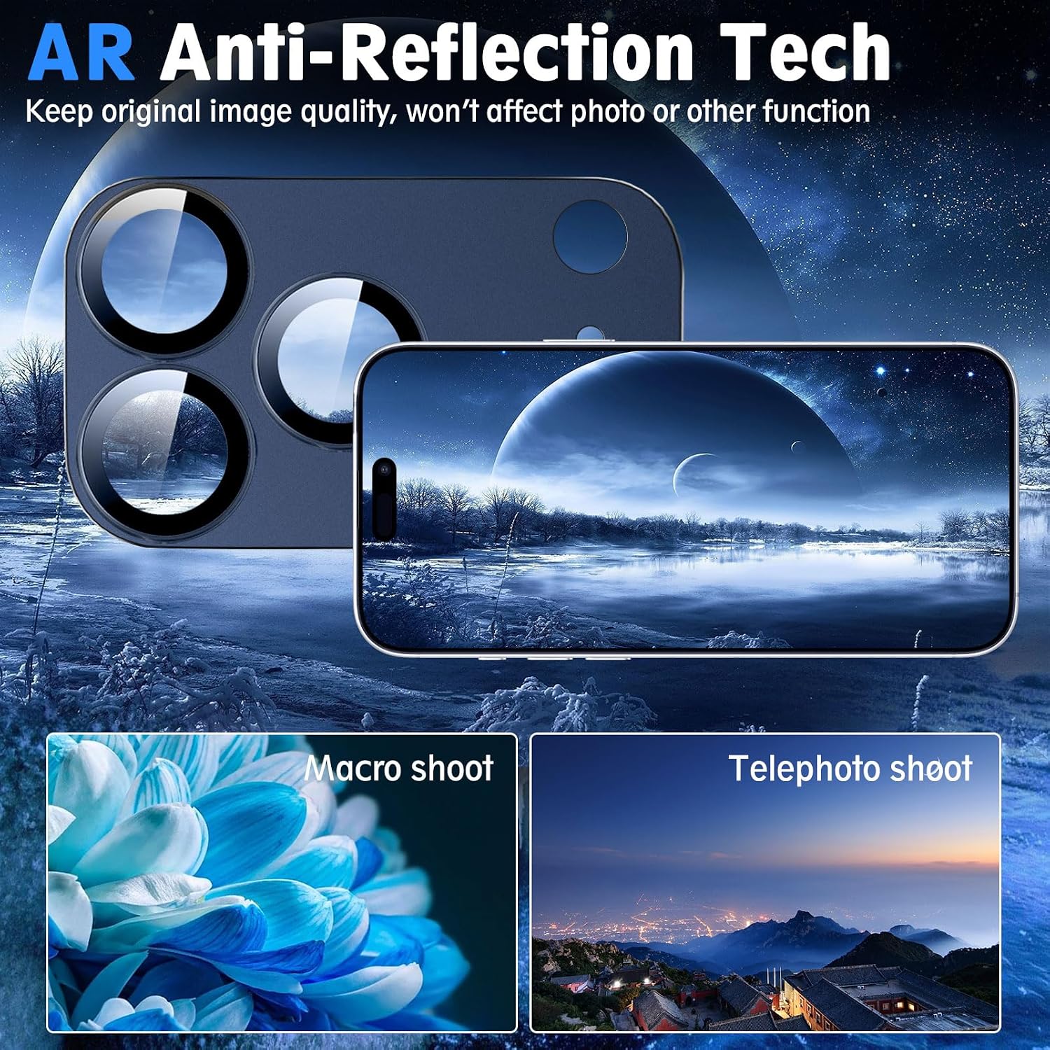 Detalle 2 de SiHPuoy iPhone 17 Pro Max Camera Lens Protector, Blue Metal and 9H Glass