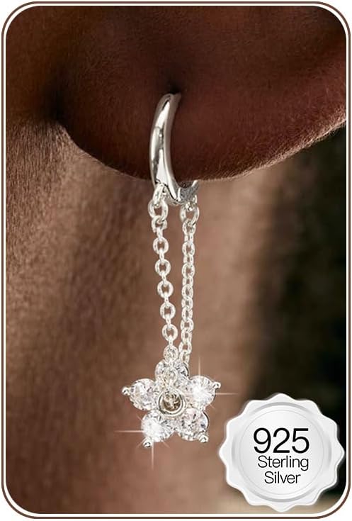HANLI Sterling Silver Earrings for Women with Cz Flower Hoops