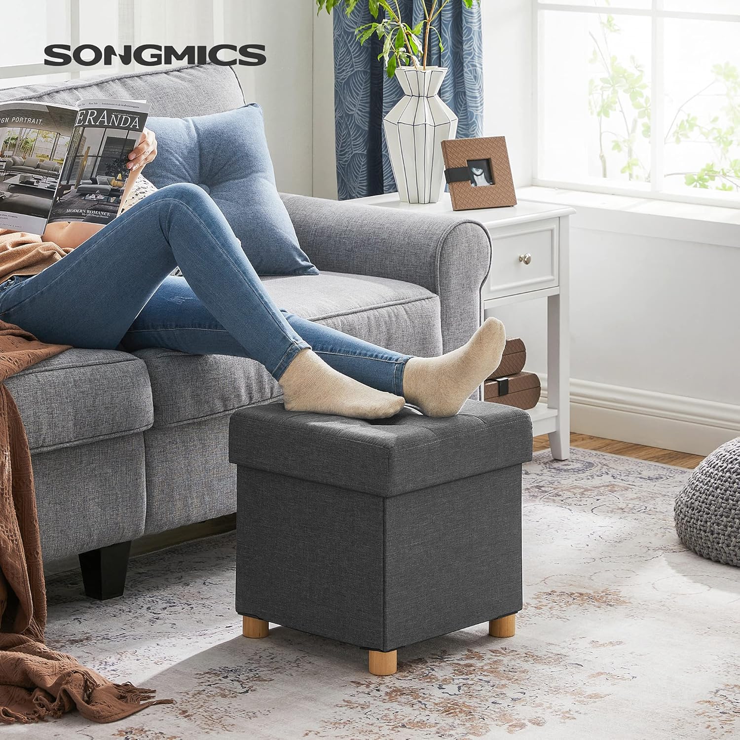 Detalle 2 de SONGMICS Cassapanca Pouf Contenitore 37 L