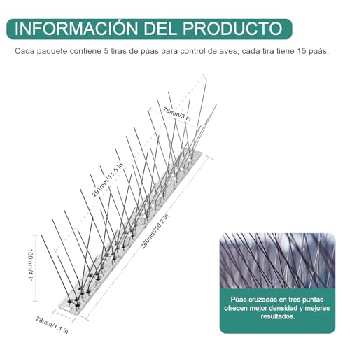 Thumbnail 4 de OFFO Pinchos Antipalomas de Acero Inoxidable 100 mm | Solución duradera para balcones y fachadas