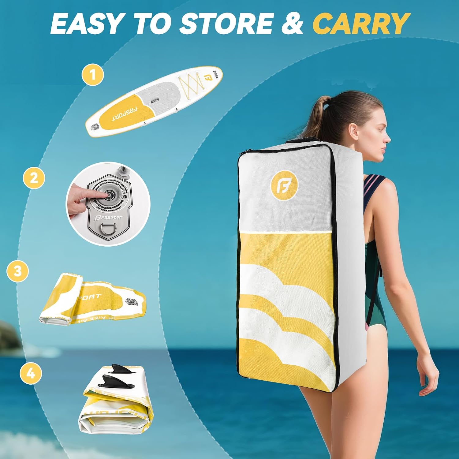 Detalle de FBSPORT Tavola SUP Gonfiabile Adulti 335 cm: extra lunga, stabile e completa per viaggi e attività acquatiche