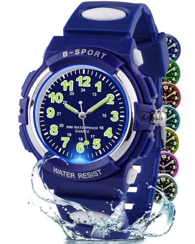 Detalle de GUUMUXIN Orologio Analogico per Bambini con Luci Colorate, Impermeabile 30M, Cinturino TPU regolabile (5-14 Anni)