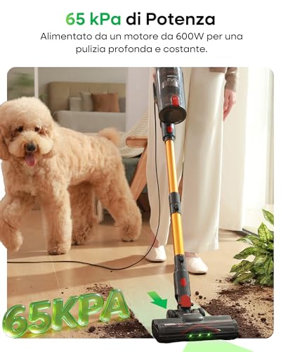 Detalle 2 de FAMIVAC FV2: Scopa Elettrica con Filo da 65KPa e 600W, leggera e Autoportante per Pavimenti, Materassi e Animali