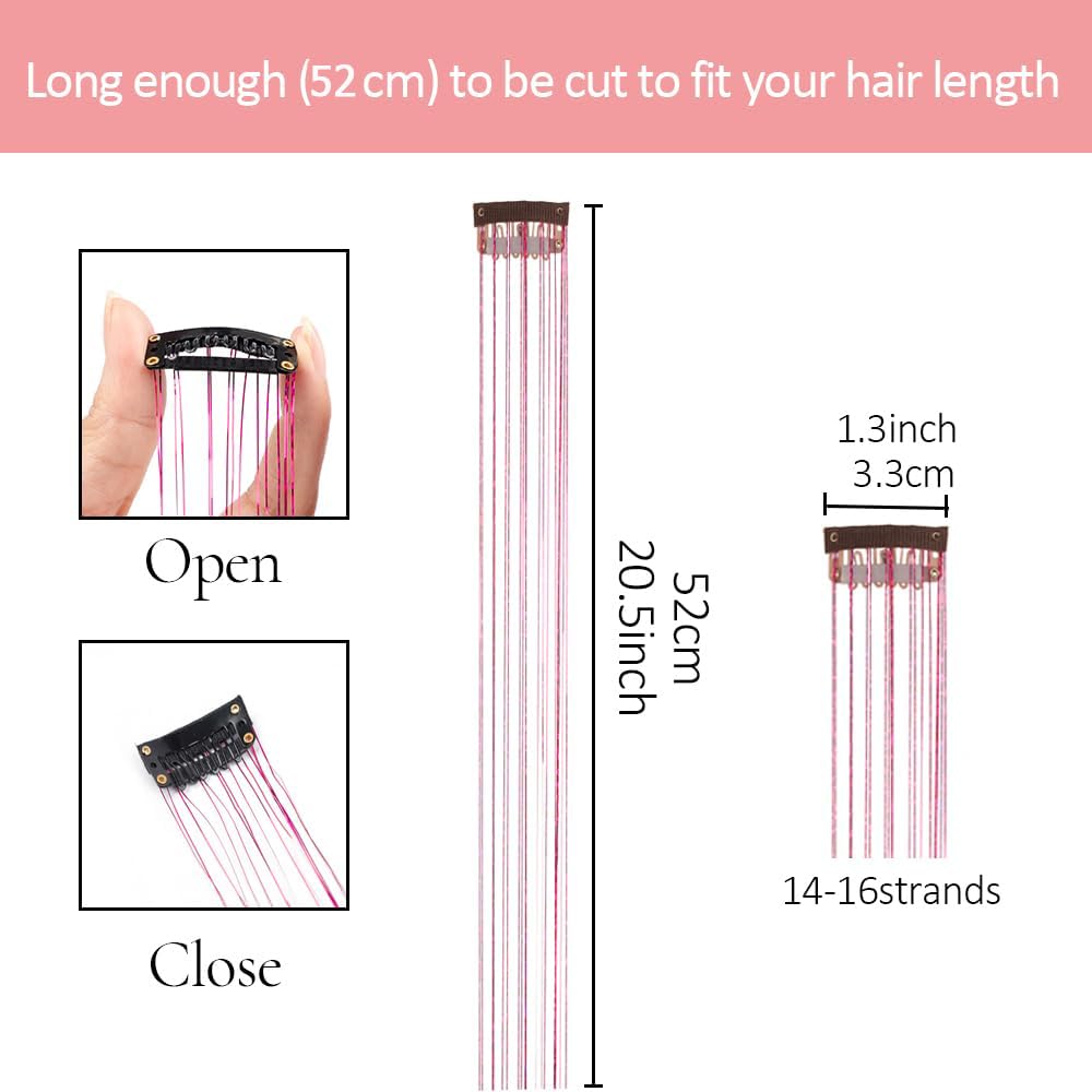 Detalle de Ubeleco Purple Hair Tinsel Clip-In Kit, 12 Clips, 20.5-Inch Strands