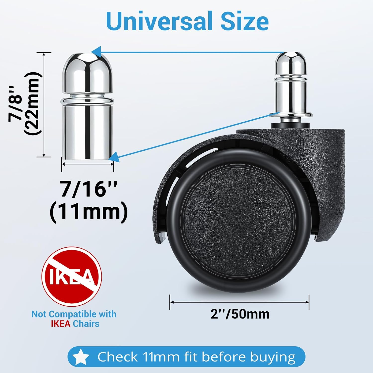 Thumbnail 1 de Pztayoe Pztayoe-2 英寸 PU 皮革轮-ZH-5 包 Office Chair Casters, 2-Inch Wheels, 11mm Stem