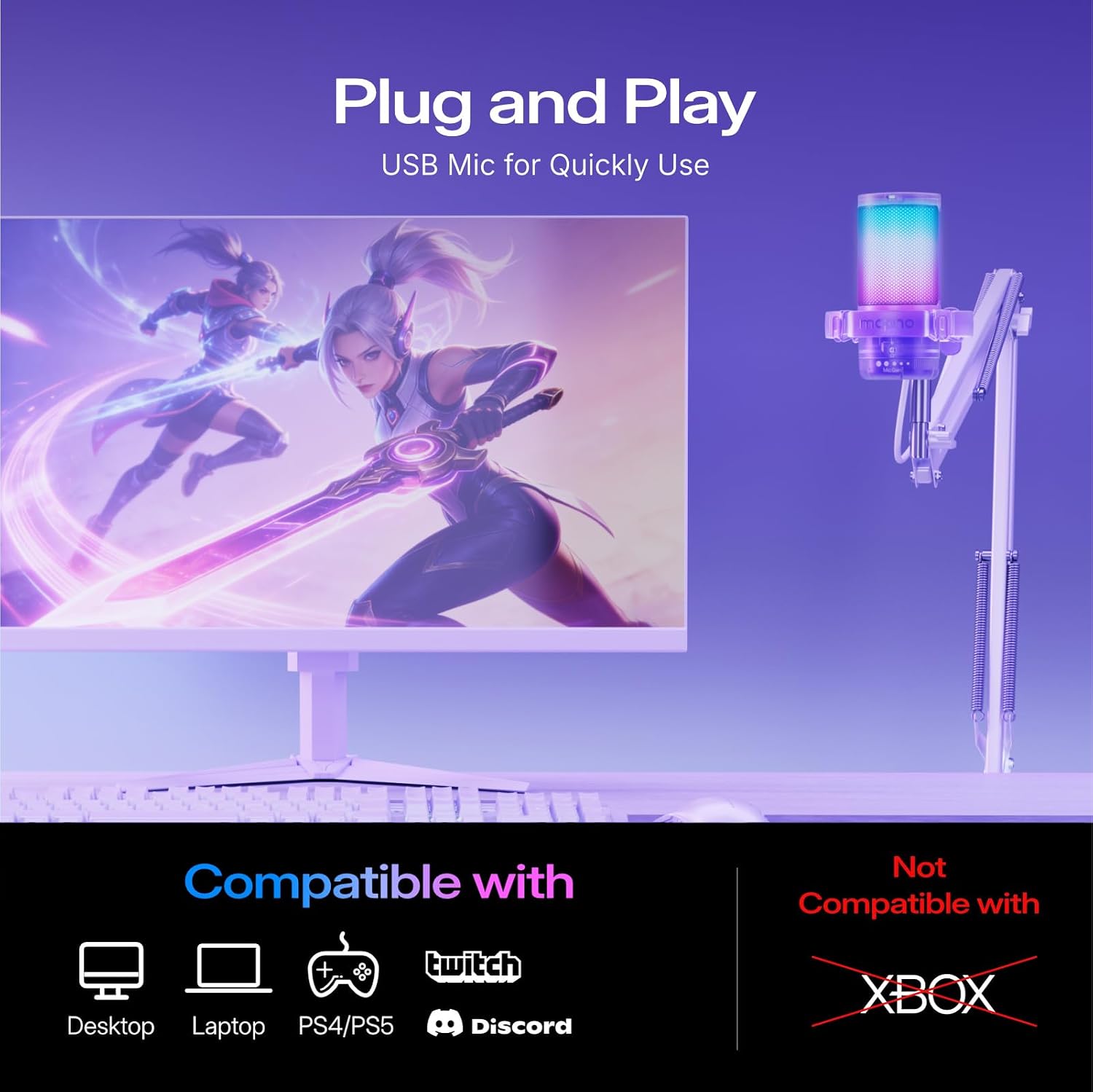 Thumbnail 6 de MAONO DGM20S USB Gaming Microphone, Purple, RGB Lighting and Boom Arm