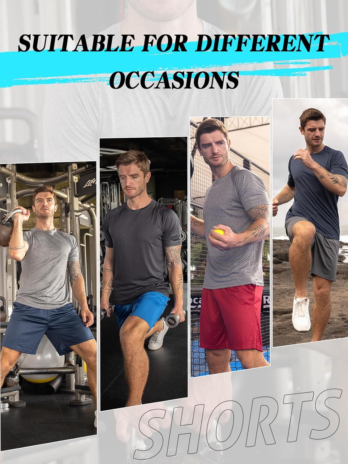Detalle de ZENGVEE 1/3 Pack Men's Sport Shorts – Quick-Dry Gym Shorts with Two Pockets