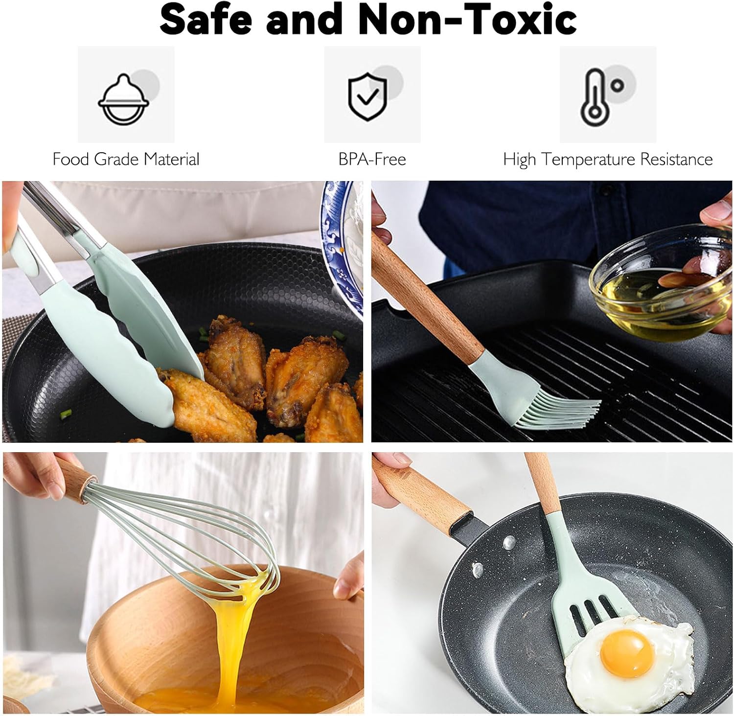 Detalle de Camkinger 12-Piece Camping Cooking Utensil Set, Green Silicone Tools