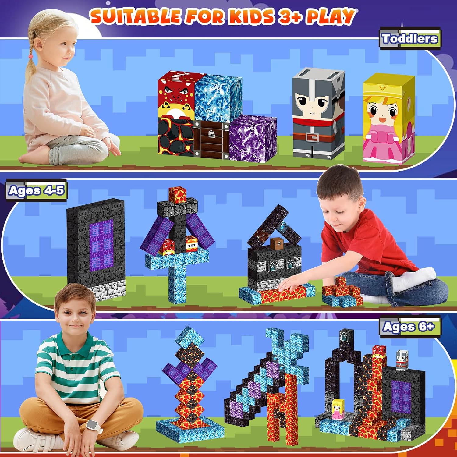 Detalle 2 de Zhmenge 162 magnetische Bausteine Set fĂŒr Kinder đ§©