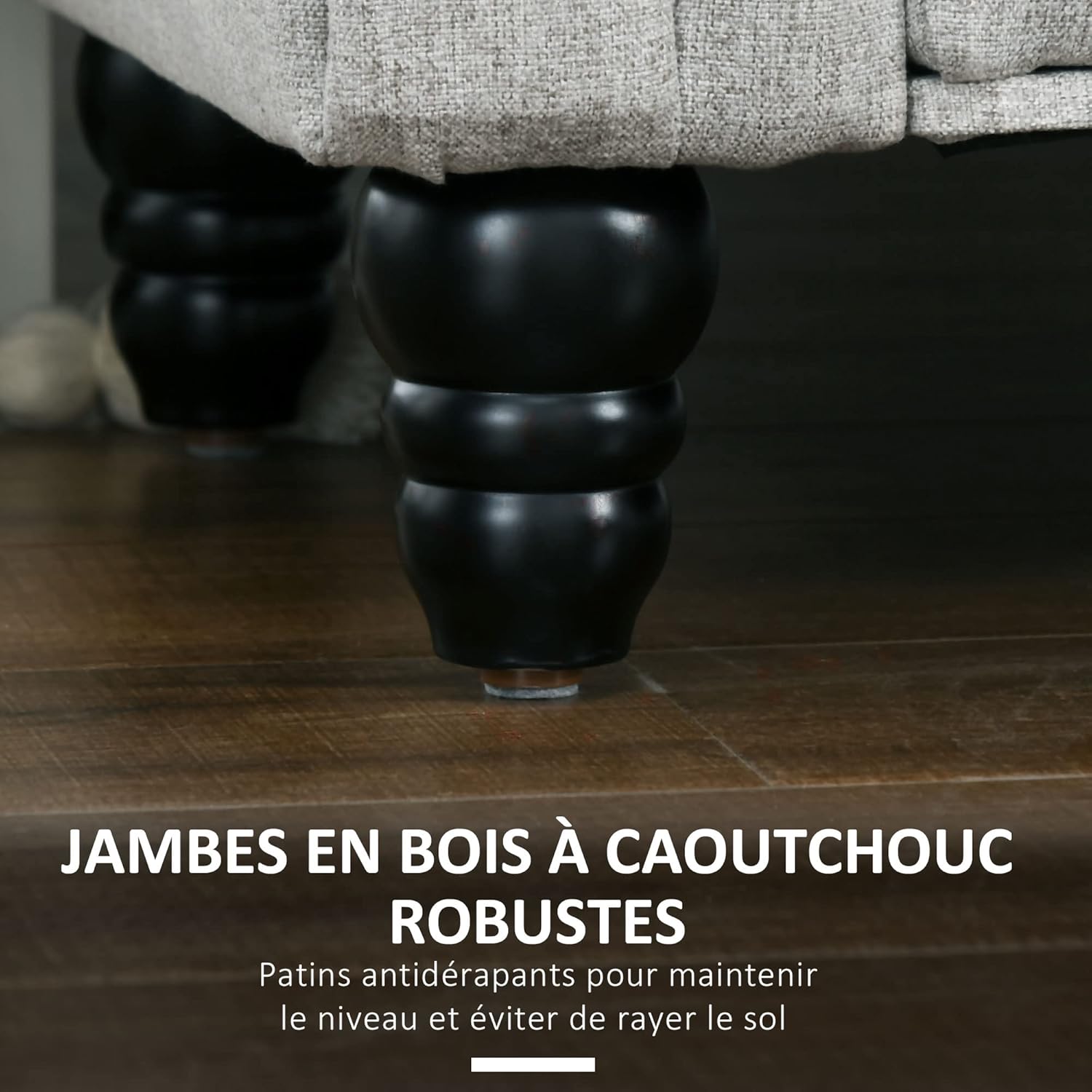 Thumbnail 4 de HOMCOM banc de rangement 146,5 x 49 x 72 cm avec coffre en tissu aspect lin et pieds en bois, gris