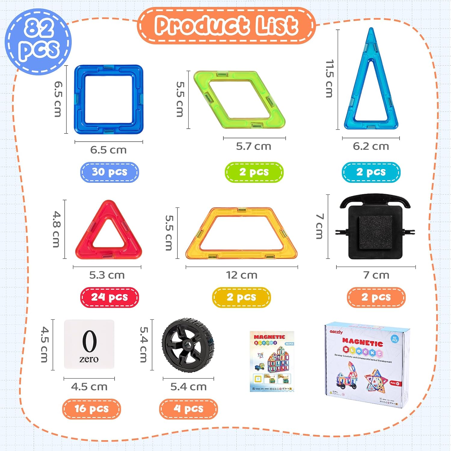 Detalle de aaczly Construction Magnétique Enfant – 82 Pièces, Blocs Magnétiques Éducatifs pour Jeux Créatifs
