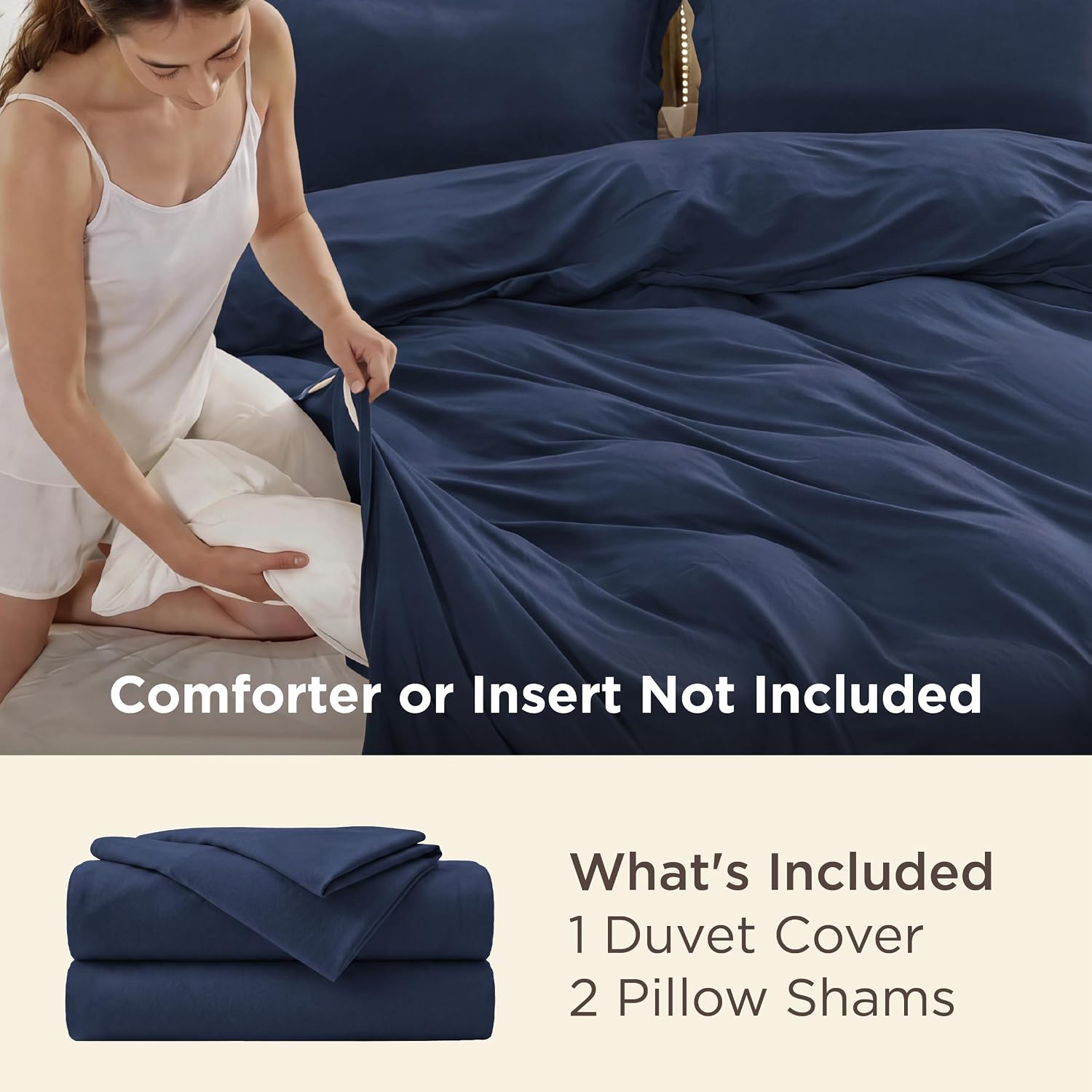 Detalle de Bedsure Duvet Cover Set-Solid Queen Duvet Cover, Double-Brushed Navy Blue, 90 x 90 in