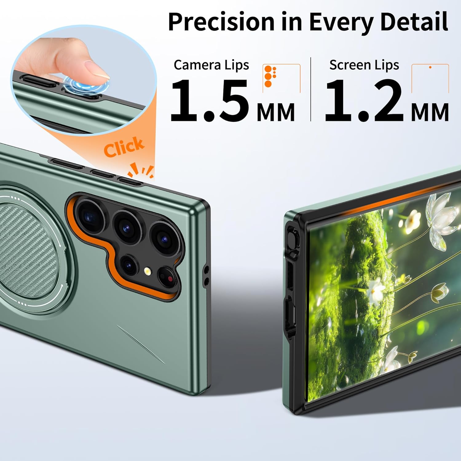 Detalle de Gritup Case for Samsung Galaxy S22 Ultra / S23 Ultra — Green, with MagSafe Compatibility and Built-in Kickstand