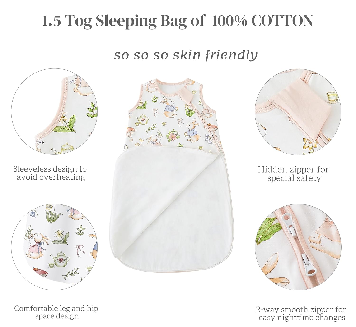 Detalle 2 de Chilsuessy Baby Schlafsack 1.5 Tog im 2er Pack aus 100% Baumwolle – Ganzjahres-Schlafsack (Ganzjahresschlafsack) für Neugeborene